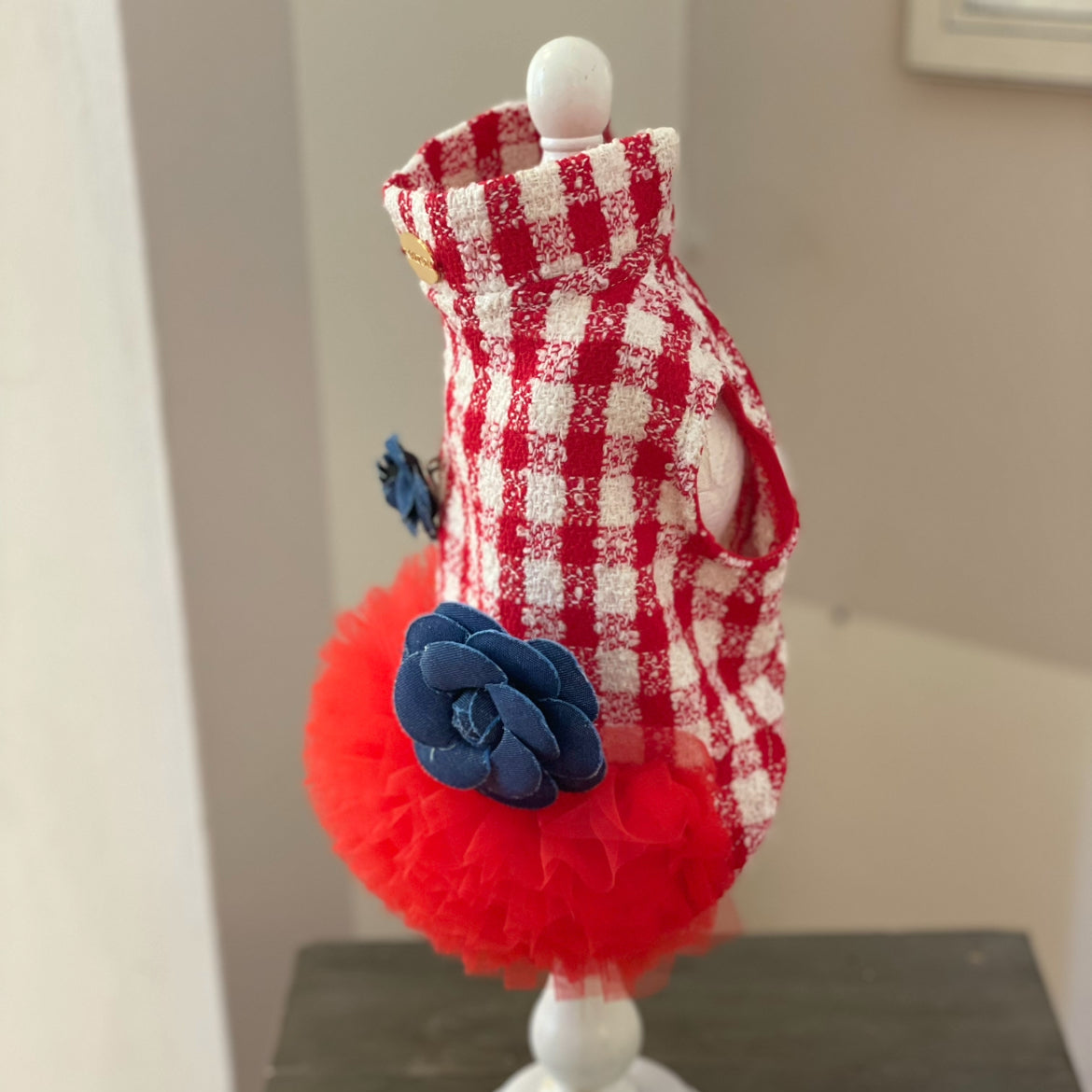 Tweed Dress with rouched tulle skirt