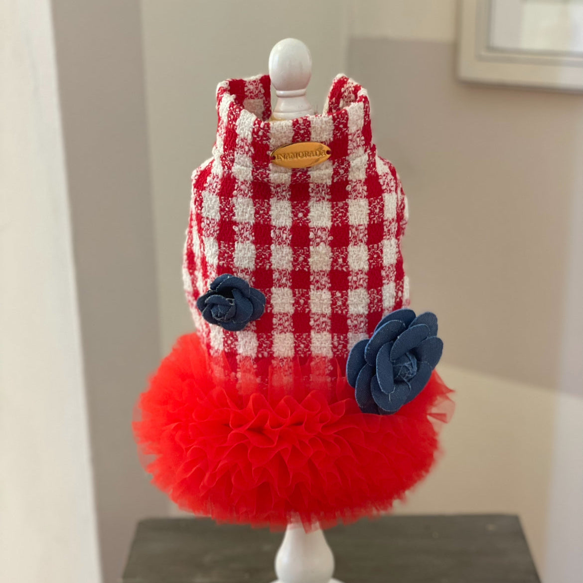 Tweed Dress with rouched tulle skirt
