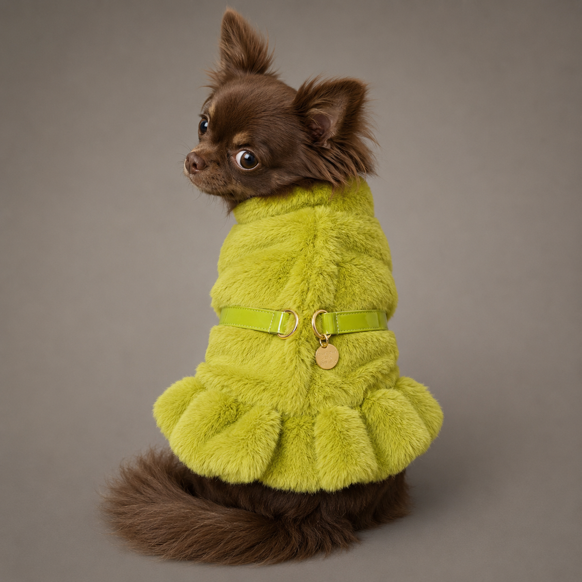 Studded Ruffled Fur Harness
