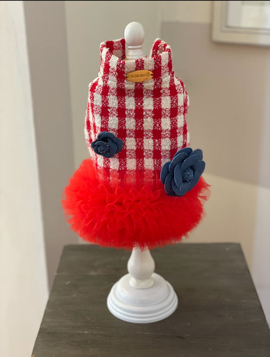 Tweed Dress with rouched tulle skirt